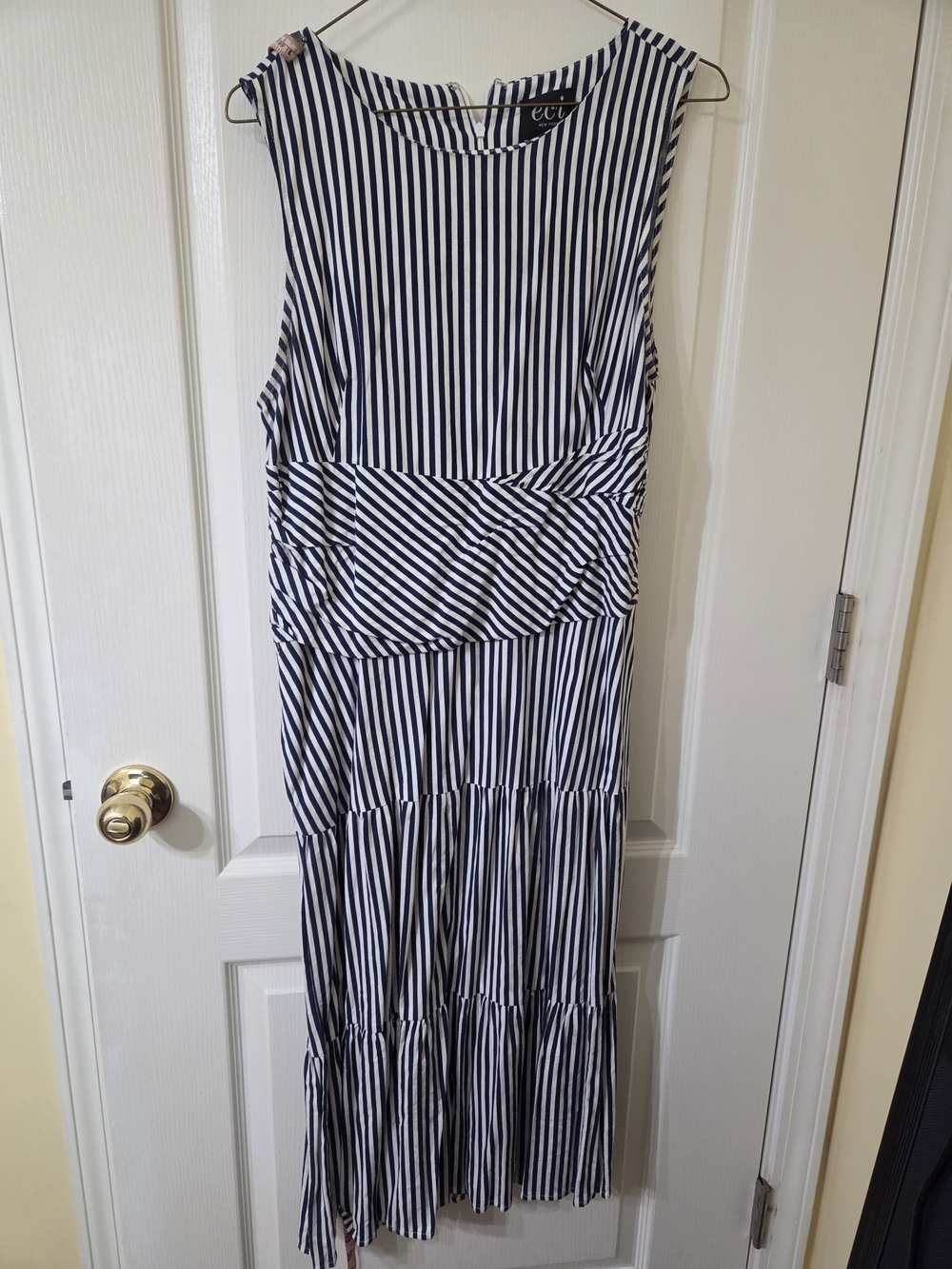 ECI Navy & White Vertical Stripe Sleeveless Maxi Dress